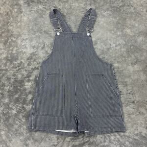 Double Zero Mystical Medium Pinstriped Overall Shortalls Pockets Blue White
